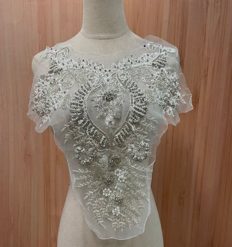 Custom Handmade Clothing Pearl Flower Sequins Half Beaded Half Handmade Applique