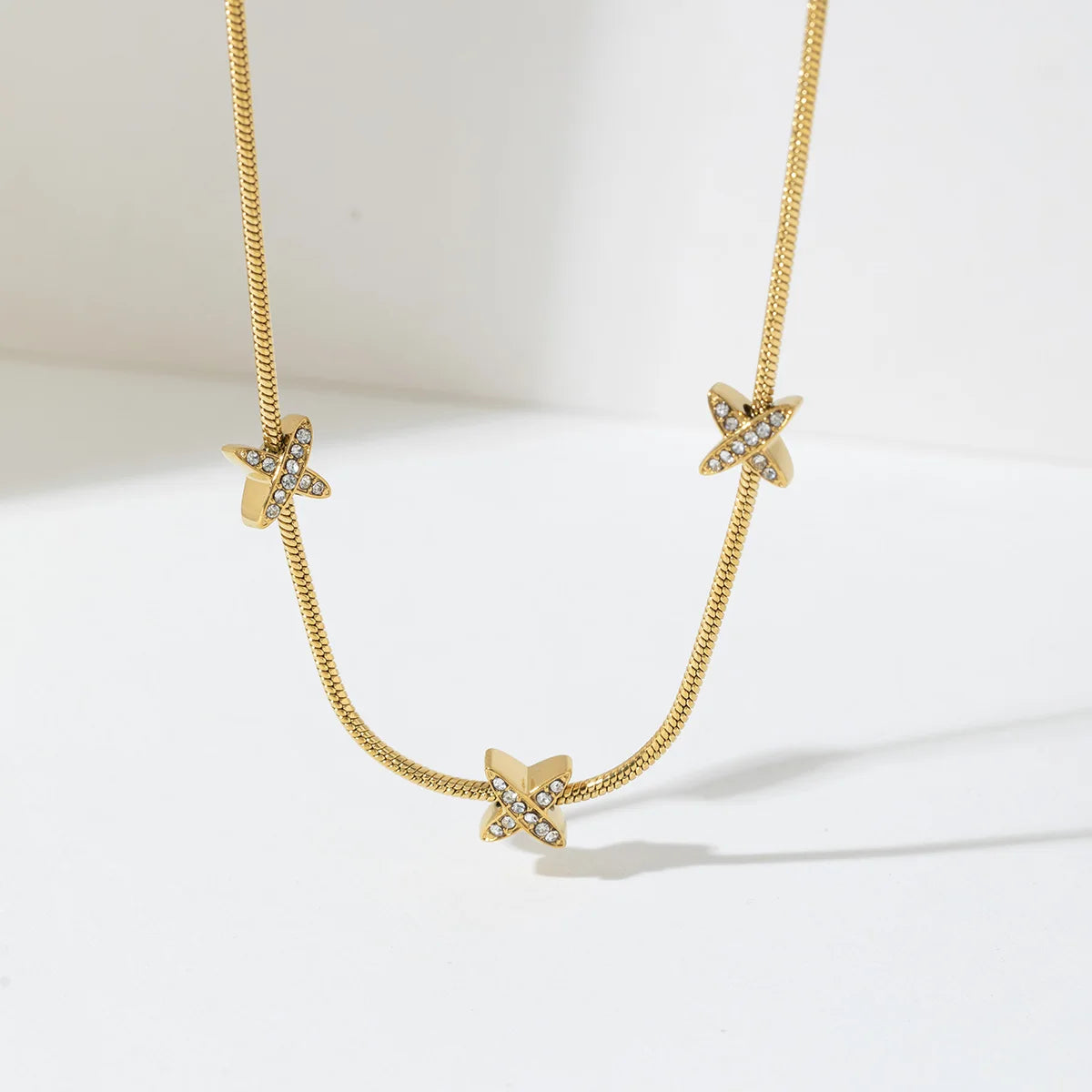 Stainless Steel Gold Plated Blade Chains Chokers High End Wedding Jewelry Cubic Zirconia Butterfly Snake Chain Necklace