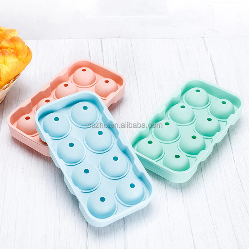 BPA Free Large 8 Holes Food Grade Silicone Spherical Ice Ball Maker Mold for Cocktails Whiskey