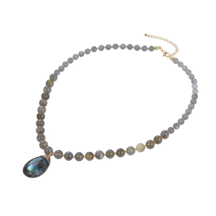 Fashion Beaded Necklaces Natural 8mm Labradorite Amethyst Stone Beads Necklace for Women