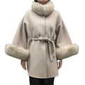 100% Wool Ladies Belt Cape Women Fox Fur Trim Fur Shawl Winter Fur Poncho