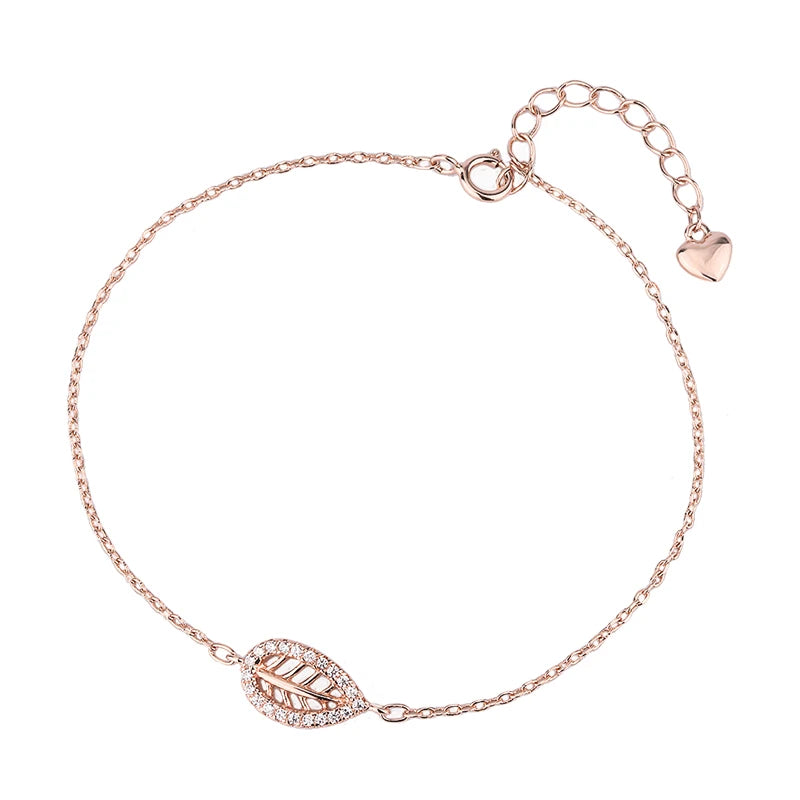Bestselling 925 Sterling Silver with 5A Zircon Leaf Charm 18K Gold Plated Women's Bracelet Jewelry Wholesale