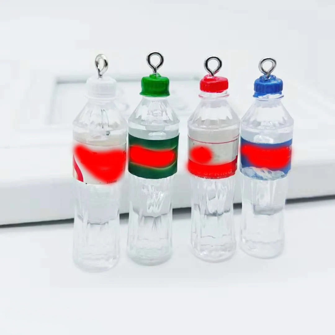 Hot Sale Keyring Bag Accessories 3d Artificial Mineral Water Bottle Design Resin Charms With Hook