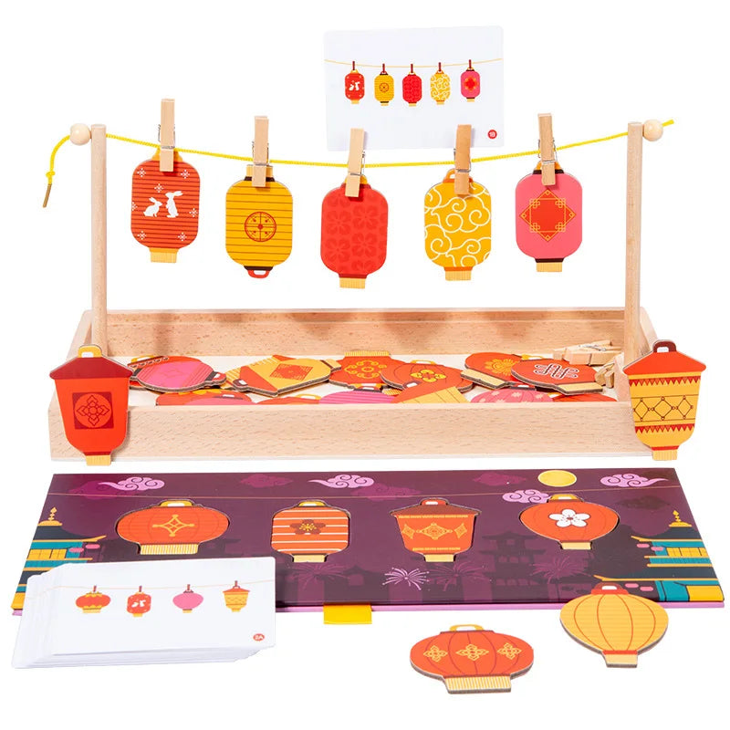 Fun Hanging Lanterns Wooden Toys for Babies Interactive Shape Classification Color Recognition Kindergarten Puzzle Wooden Toys