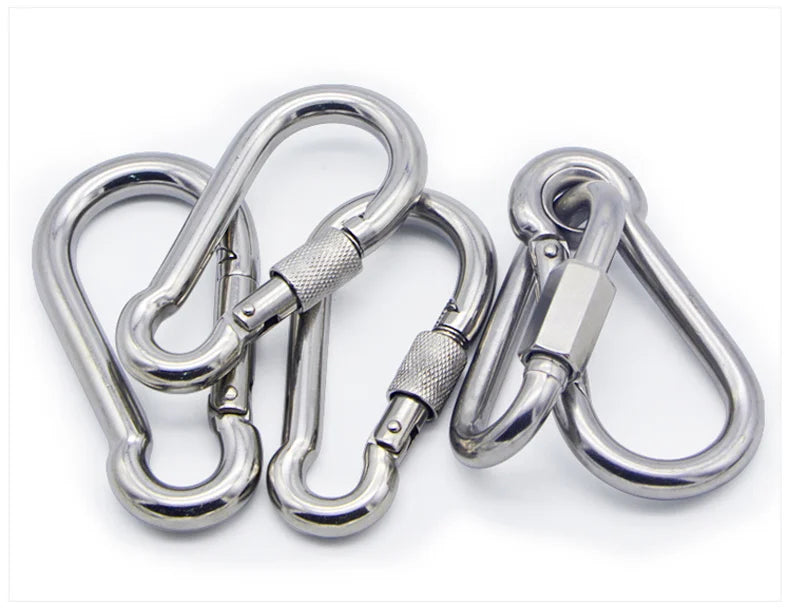 Baot M4 High Polished Stainless Steel D-Shape Rock Spring Snap Hook Carabiner 50-Piece for Camping Vehicle & Outdoor Use