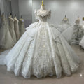 Jancember XS089 Bling Crystal Beaded Ball Gown Wedding Dress Short Sleeve Tassel Modern Lace Flower Decor Chapel Train Long