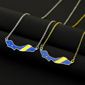 Factory Stainless Steel Enameled Curacao Island Map Chain Necklace 18K Gold Plated Enamel Curacao Flag Map Pendant Necklace