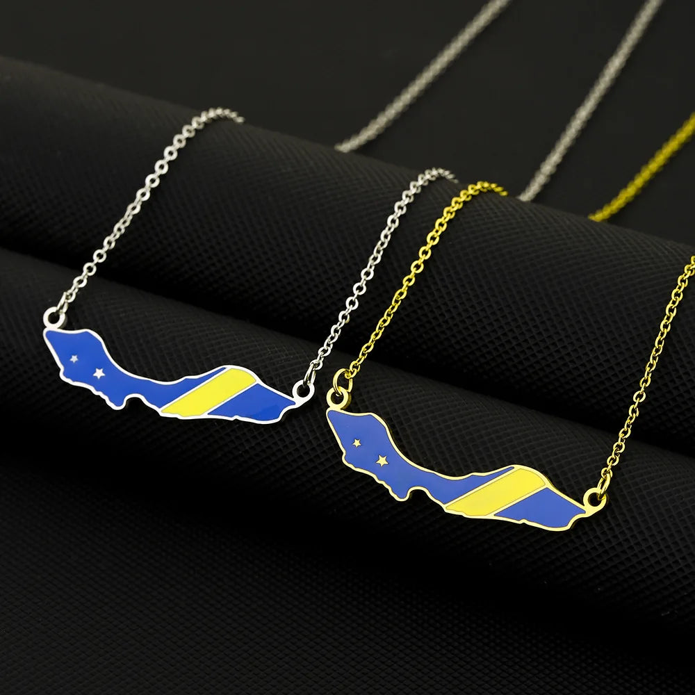 Factory Stainless Steel Enameled Curacao Island Map Chain Necklace 18K Gold Plated Enamel Curacao Flag Map Pendant Necklace