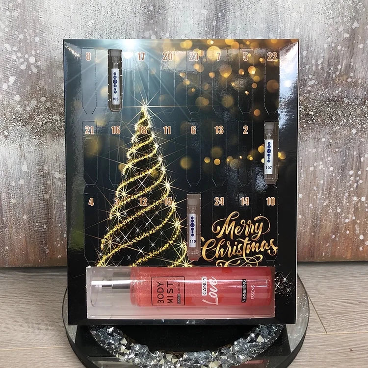 Custom 24-Day Christmas Perfume Advent Calendar Box with Embossed Finish Custom Design Cardboard for Cosmetic Gift Packaging