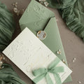 Custom Luxury Embossed Blind Sage Green Gold Loral Paper Tarjetas De Invitaciones Bodas Wedding Invitation Card With Envelope
