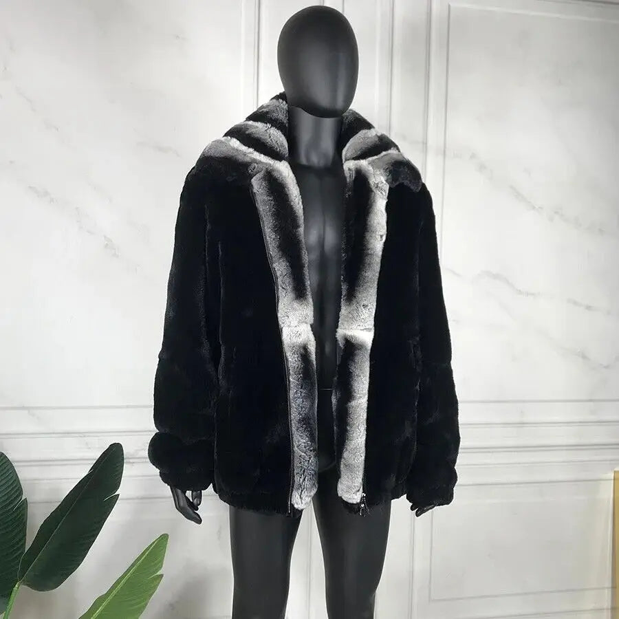 Men Real Rabbit Fur Jacket Men With Rex Rabbit Fur Warm Coat Zipper Overcoat Outwear Russian Fur Mens Winter Coats Jackets