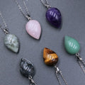Simple Stainless Steel Chains Colorful Natural Crystal Jade Stone Agate Water Drop Gemstone Pendant Necklace for Men Women