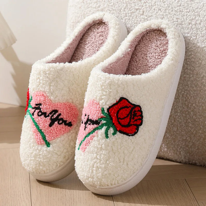 Factory Custom Ladies Autumn Winter Warm Memory Foam Fluff for Rose Plush Lining Cotton Home Slipper Soft Fur Arch Support
