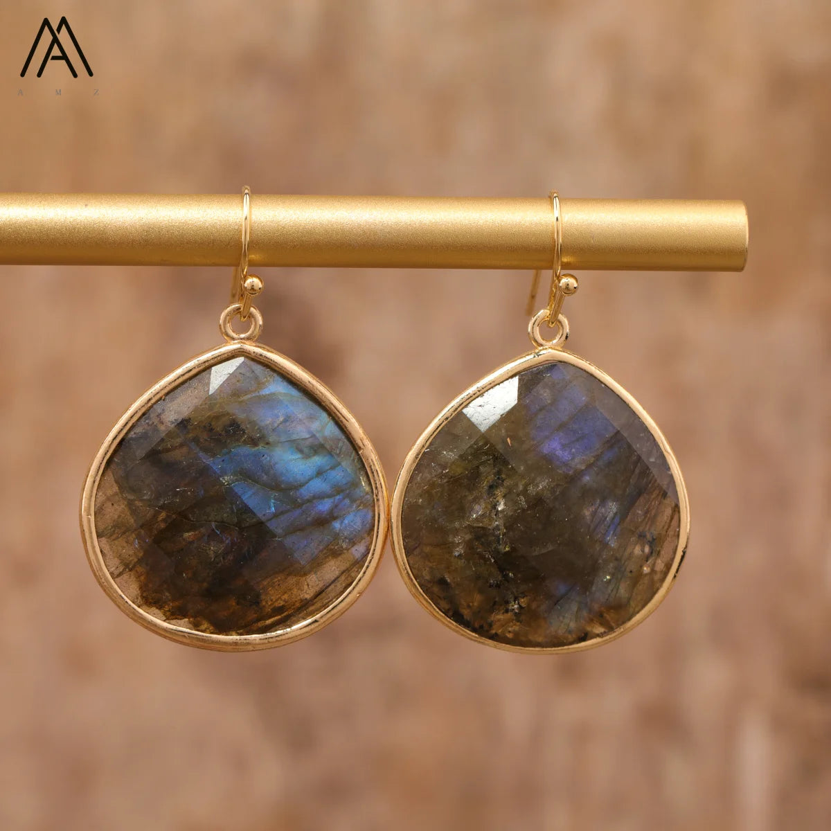Elegant Gold-Plated Teardrop Stone Earrings Fashionable Labradorite Lapis Hook Design for Wedding or Gift