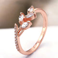 Huitan S925 Leaf Design Marquise Cut Crystal Zircon Rose Gold Plated Finger Rings Engagement Sterling Silver CZ Rings for Women