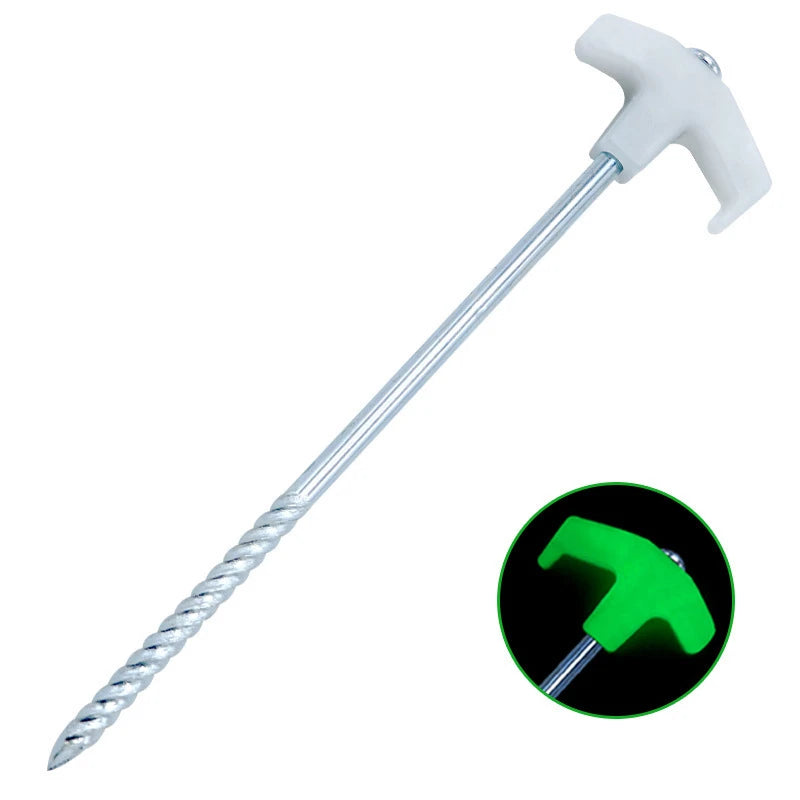 JW-139 Wholesale Outdoor Camping 25cm Fluorescent Metal Tent Pegs Heavy Duty Screw Thread Luminous Tent Stakes