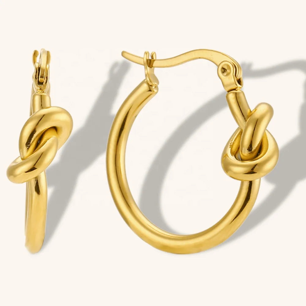 Dingran 2023 New Design  Customize Jewelry Comfortable Stainless Steel Minimalist Knot Gold Hoop Earrings