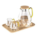 Amazons Hot Sell Elegant Diamond Design Water Pitcher With Handle Glass Teapot Sets With Bamboo Lid for Ice Beverage