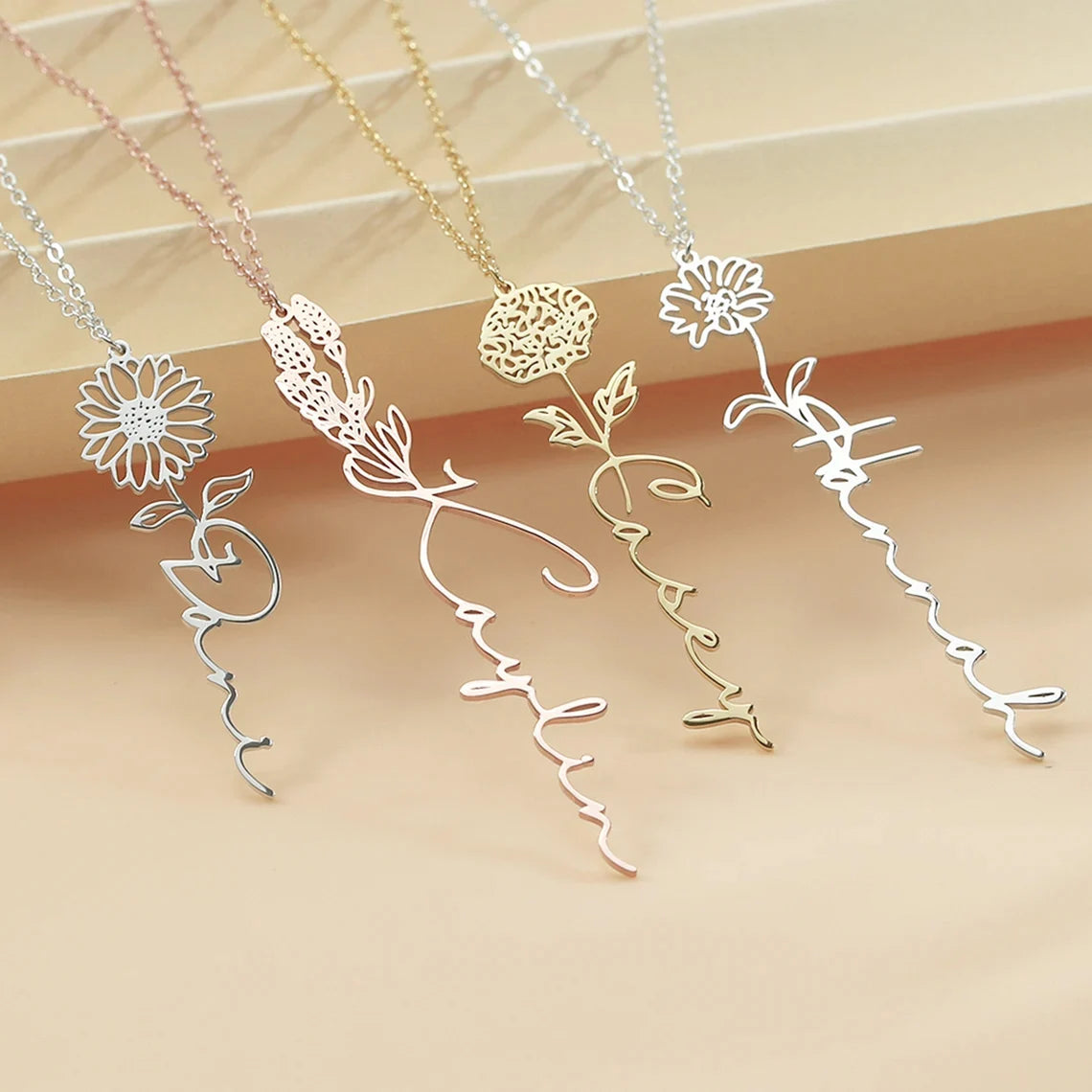 Personalized Custom Name Necklace Gold Stainless Steel S925 Birthday Birth Flower Minimalist Couple Pendant Necklace for Woman