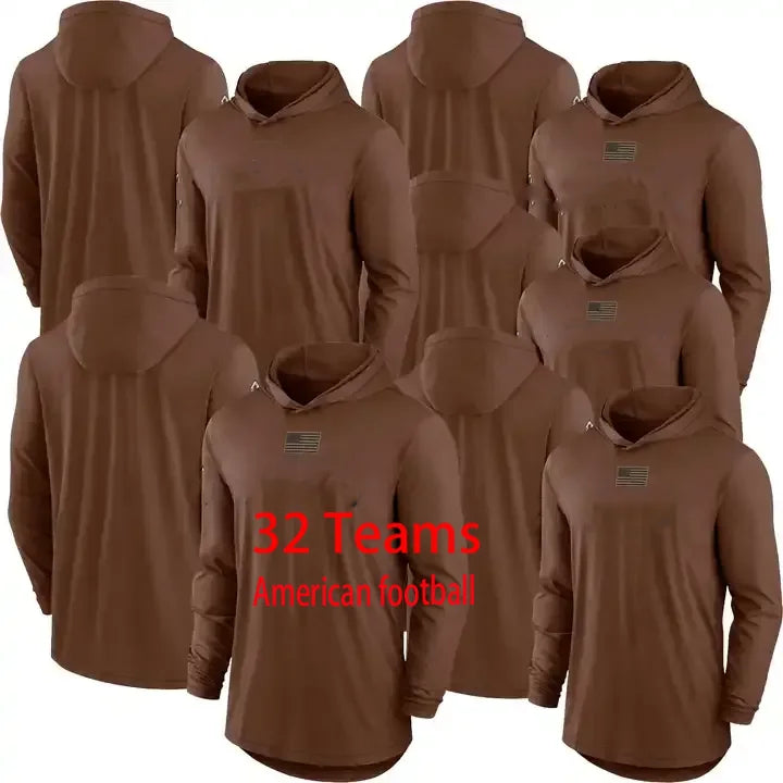 23-24 Custom Logo Wholesale New American Football All Teams Long Sleeve Hooded T-Shirt Men's  Tribute Edition Jersey