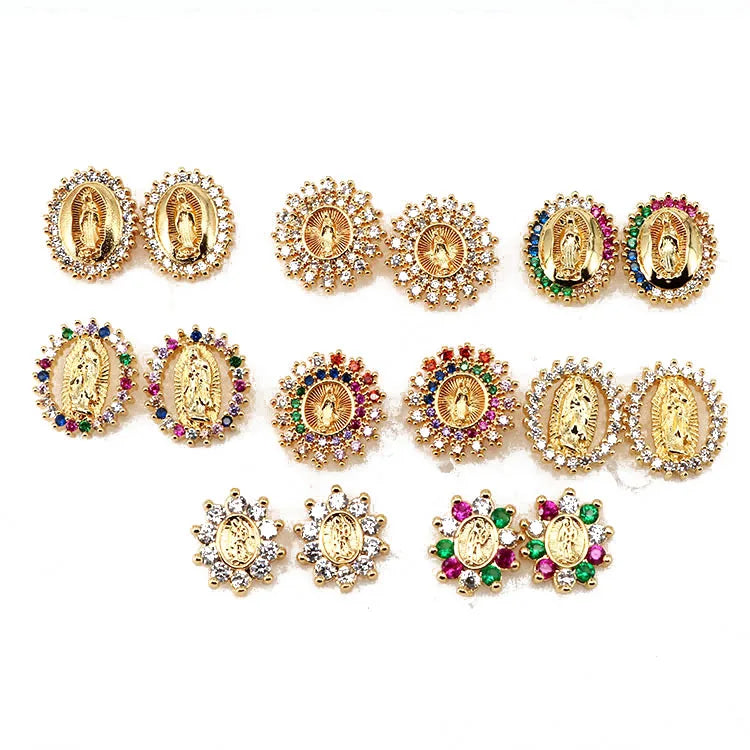 EC1597 Sparkly Bling Crystal Mary Jewelry Earring Collection Cubic Zirconia CZ Diamond Pave Blessed Mother Mary Studs Earrings