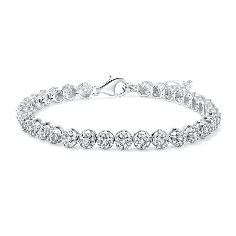New Women Girl Hip Hop Link Round Diamond Jewelry White Gold Plated 925 Silver Vvs Chain 2mm Tennis Bracelet Moissanite