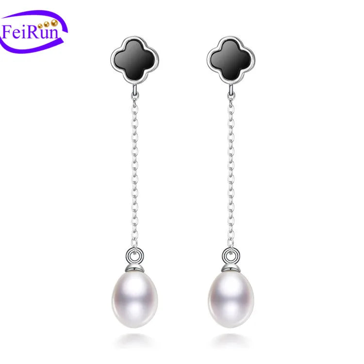 FEIRUN Wholesale Price 8mm Drop Silver Natural Freshwater Pearl Jewelry Earrings