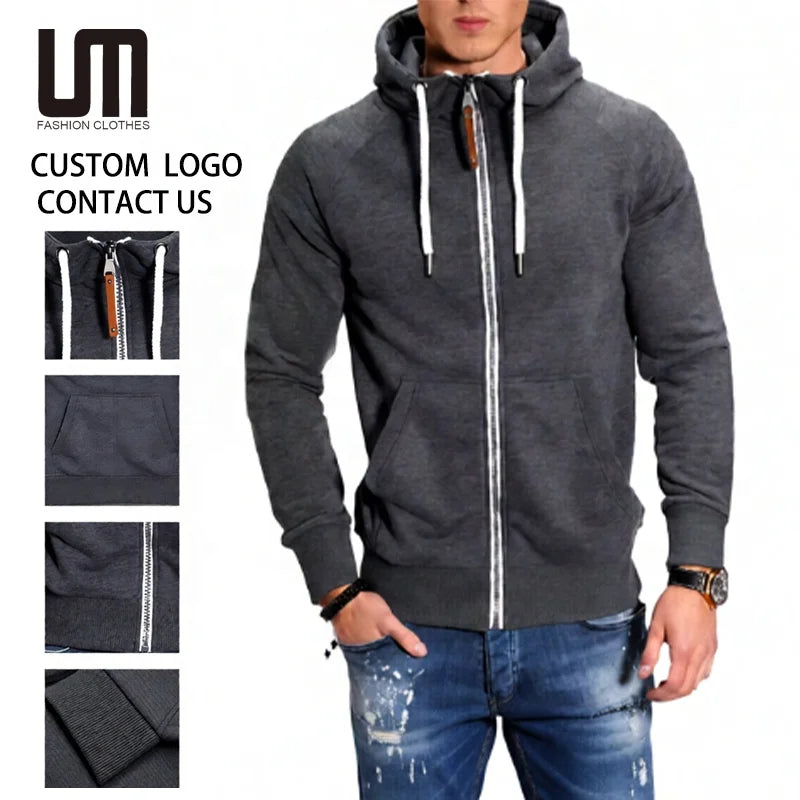Liu Ming Custom Logo Trending Autumn Winter Men Sports Solid Color Casual Hoodie Fashion Zipper Jacket Sweatshirts