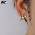 DE Starfish Stainless Steel Earrings Gold Color Starfish Stainless Steel Earrings Rhinestone Stainless Steel Starfish Earrings