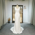 Elegant V-neck Sleeveless Backless Mermaid With Sash Sweep Train Simple Wedding Dresses for Bride RL057