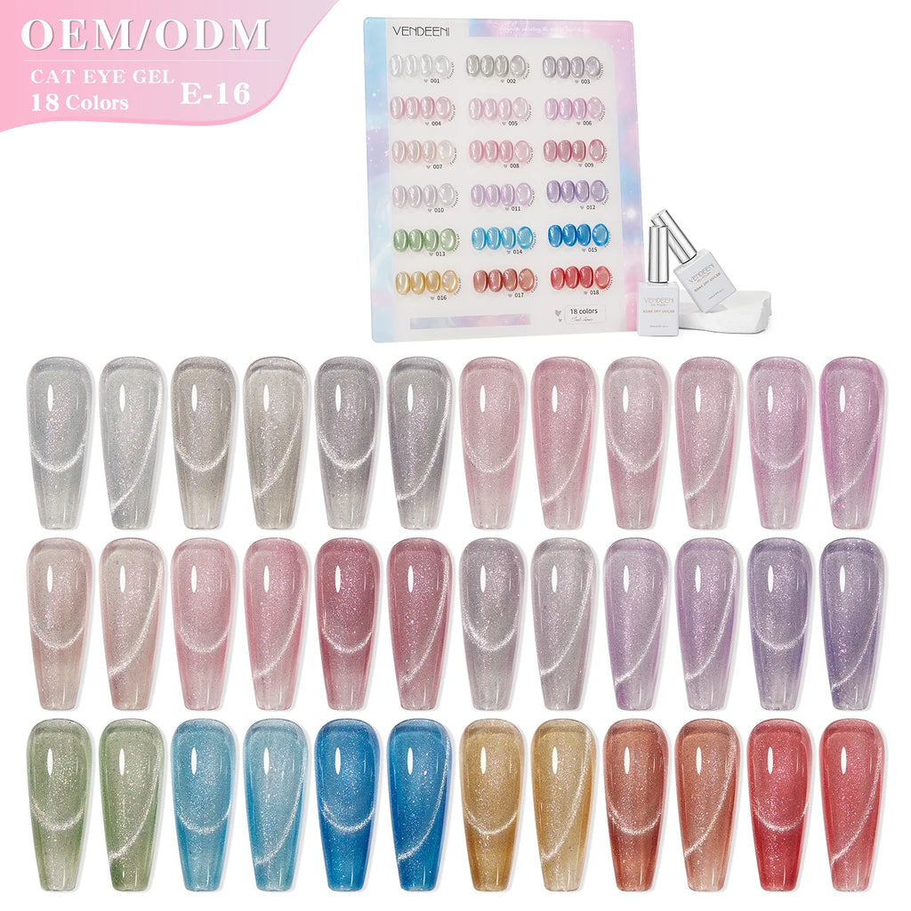 Vendeeni OEM 2025 Crystal Bulb Crystal Cat Eye Gel Nail Polish 15ML Magnetic Gel Soak Off  Reflective Cat Eye UV Gel Nail Polish