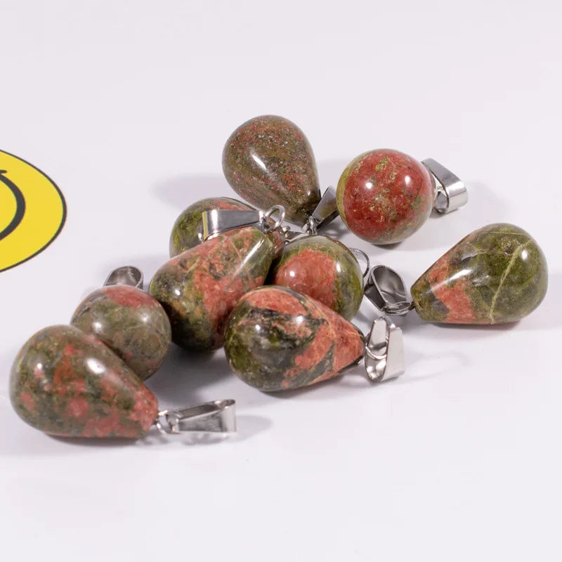 Huiying Natural Semi Precious Unakite Drop Water Pendant Necklace Gemstone Crystal Beads Necklace jewelry