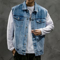 WJ-072 No Sleeve Denim Jacket Screen Print logo Jeans Vest Oversized Men Sleeve Denim Jackets