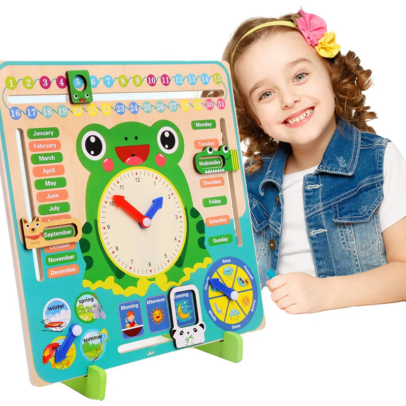 2025 Wooden Montessori Toys Weather Season Calendar Clock Time Cognition Preschool English Education Teaching Toys for Kids Gift