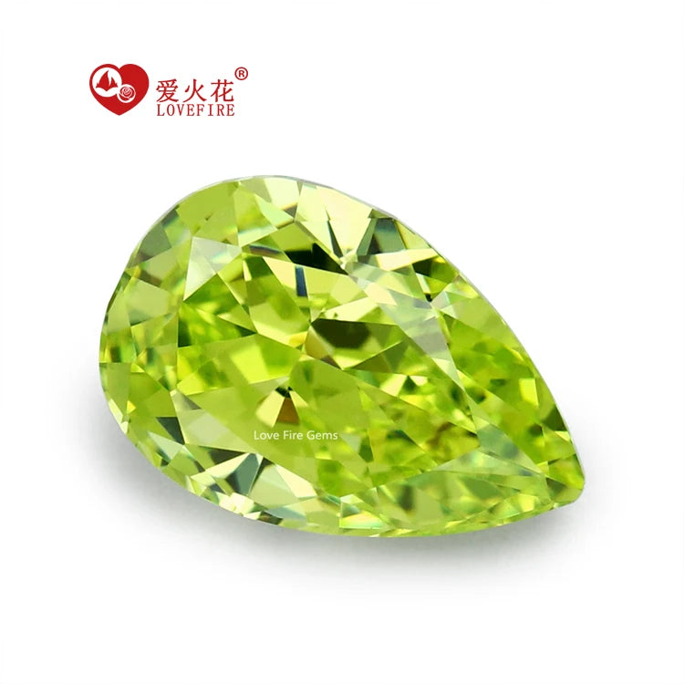 Crushed Ice Cut 5A+ Synthetic Gemstone Loose Cz Diamond Pear Cut Stones Peridot Color Cubic Zirconia MegaBDM