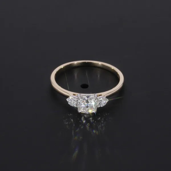 Three Stones Setting Moissanite Ring With 14K White Gold and Yellow Gold Two Tone Ring