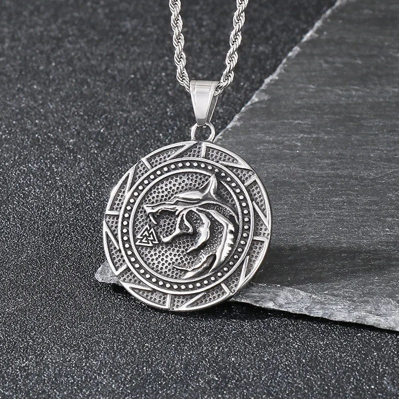 Personalized Double-sided Graphic Animal Collar Retro Vintage Hollowed-out Viking Wolf Head Stainless Steel Pendant Necklace