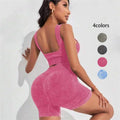 Aoyema Acid Wash Two Piece Biker Shorts Set Butt Lift Seamless Women Fitness Gym Yoga Active Wear