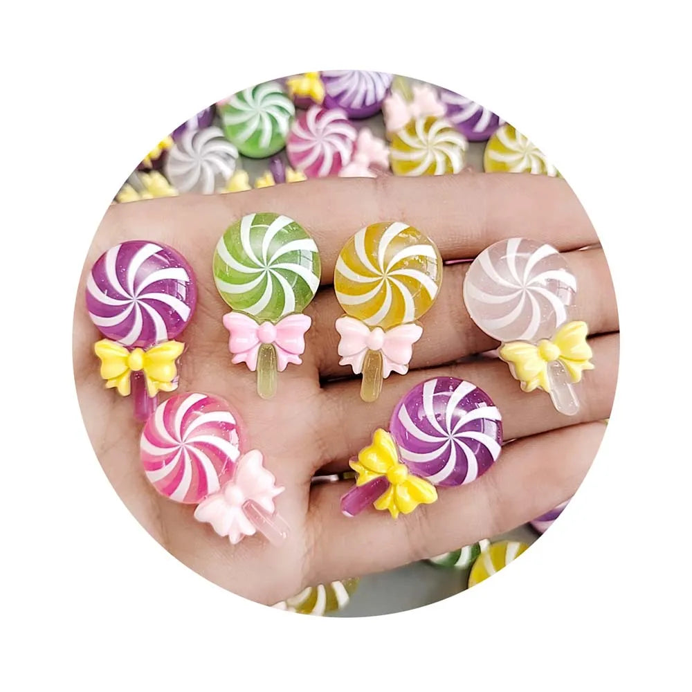 100Pcs Glow in Dark Artificial Candy Lollipop Dessert Ornaments Luminous Sweet Candy Flatbacks for Scrapbook Holiday Party Decor