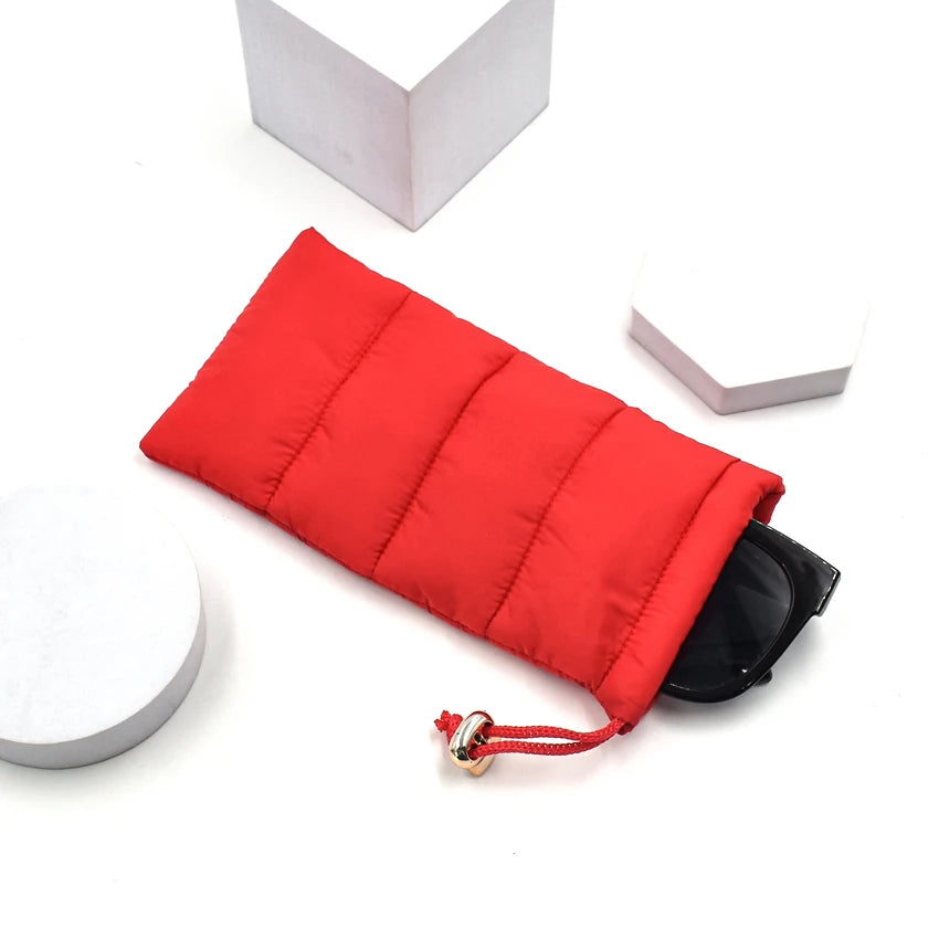 Drawstring Red Down Eyeglass Cases Eco-friendly Down Feathers Custom logo Phone Bag Drawstring Sunglasses Pouch
