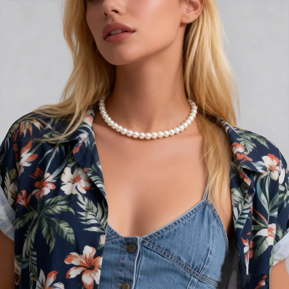Simple Elegant Pearl Beaded Chains Short Choker Necklaces for Women Trendy Charms Ladies Daily Beads Accessories on Neck Jewelry MegaBDM