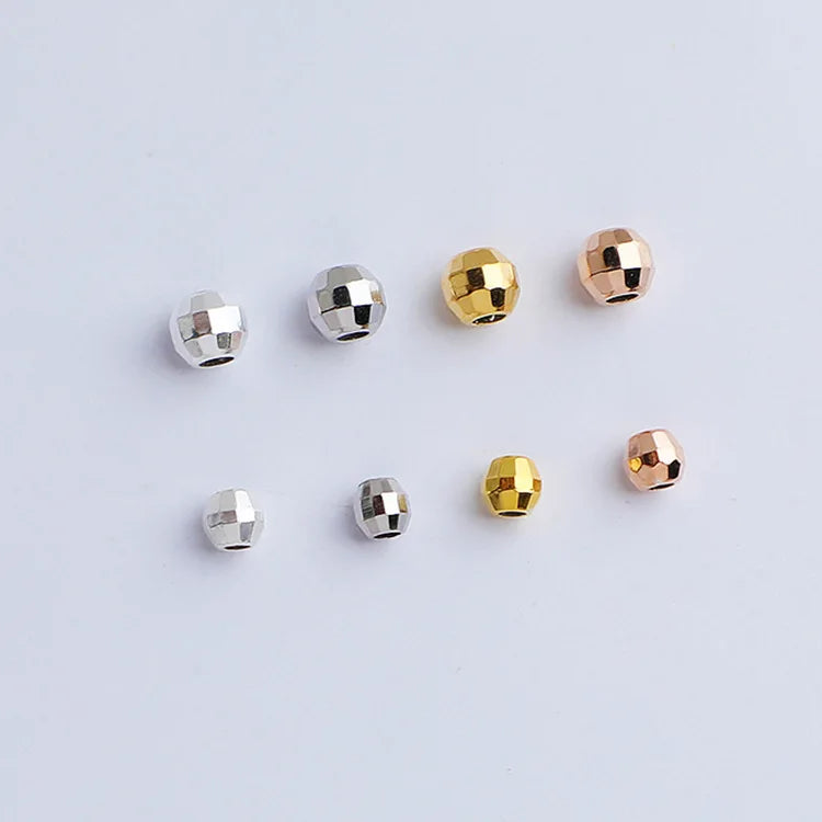 3mm 4mm Genuine 925 Sterling Silver Rubber Stopper Faceted Round Beads for Bracelet Making Beads Wholesale