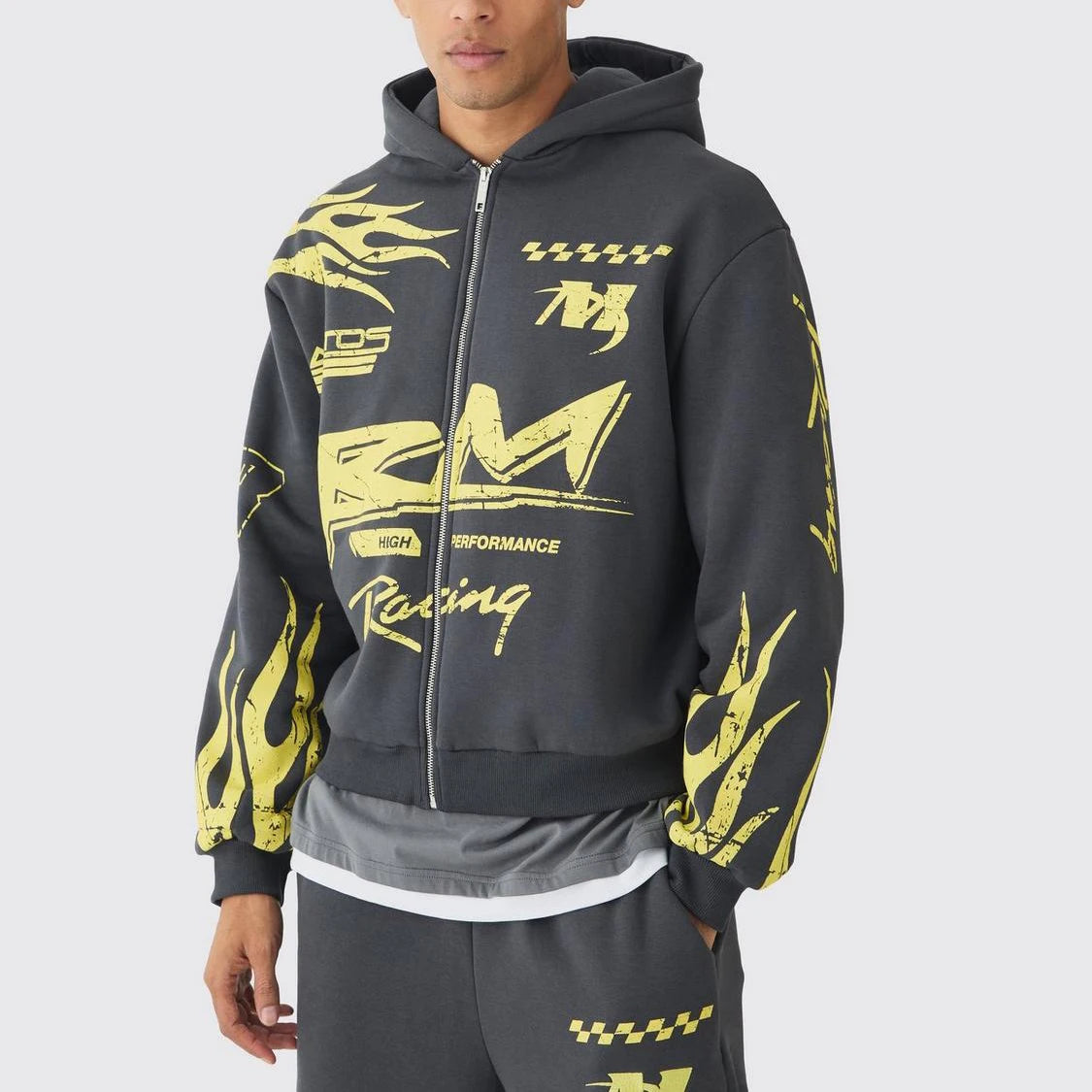 Custom Print 500 Gsm Fleece Cotton Acid Wash Heavyweight Zip up Hoodie Manufacturer Screen Print Vintage Wash Hoodie