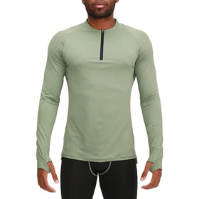Customize Outdoor Workout Fitness Sports Wear 240g Solid Regular Fit 1/4 Zip Long Sleeve Men Jogging Compression Gym Shirt Woven