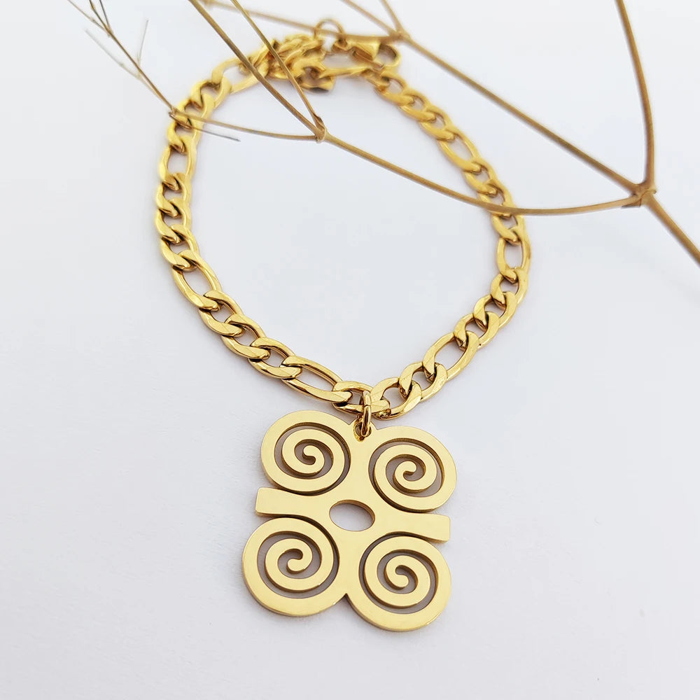Stainless Steel Egyptian Adinkra Symbol Pendant Bracelet Vintage Jewelry Gold Silver Adinkra Gye Nyame Bracelet for Unisex