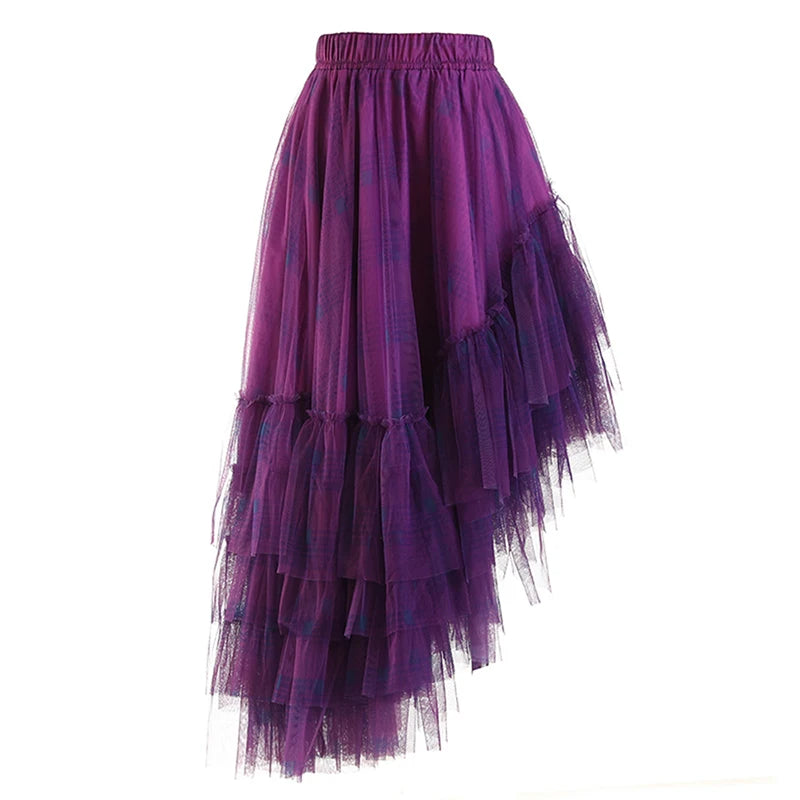 TWOTWINSTYLE Summer Casual Fashion Elegant Plaid High Waist A-Line Solid Color Long Skirts for Women Breathable