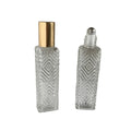 Wholesale 12ml 14ml Clear Rectangle Knurled Fluted Roll-on Glass Bottles with Gold Caps for Essential Oils