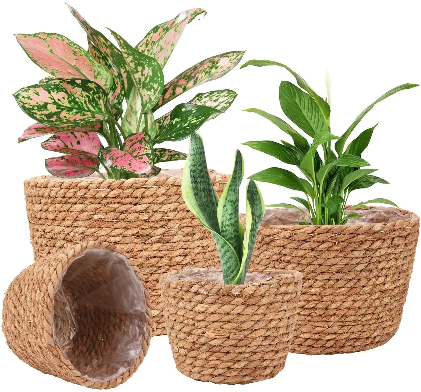 Hand Made Woven Eco Linen Flower Macrame Plants Straw Seagrass Plant Basket for Indoor Outdoor Planter