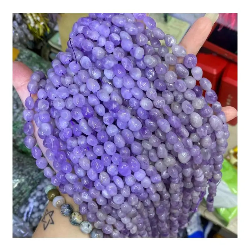 8-10mm Purple Jade Lavender Amethyst Gravel Pebble Beads Natural Irregular Shape Loose Gemstone Stone Beads