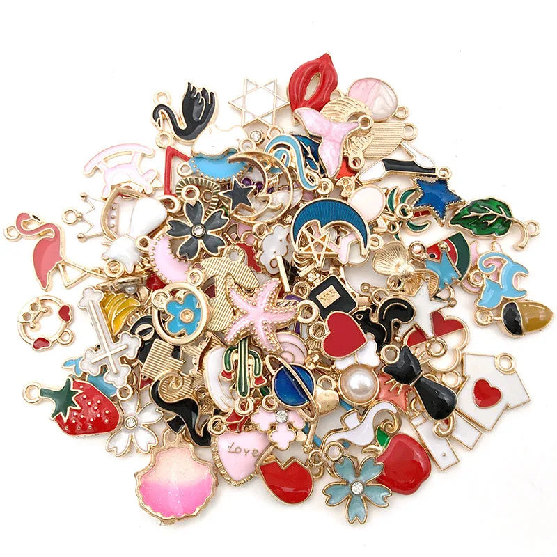 20pcs Random Mixed Designs  Metal Alloy Enamel Charms for Bracelet Making Jewelry Accessories